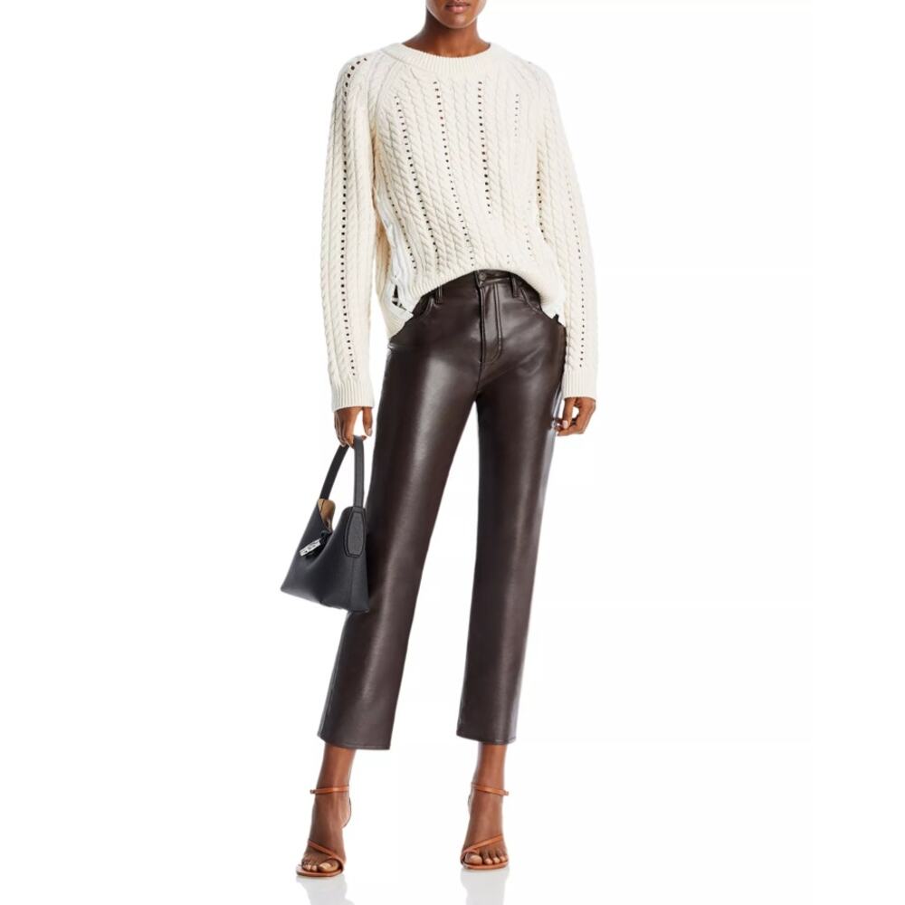Derek Lam 10 Crosby Womens Pullover Aitana Lace Up Wool Sweater Beige Medium